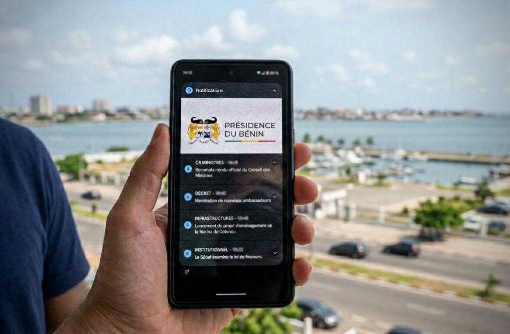Smartphone affichant des notificationsd'actualités officielles fictives